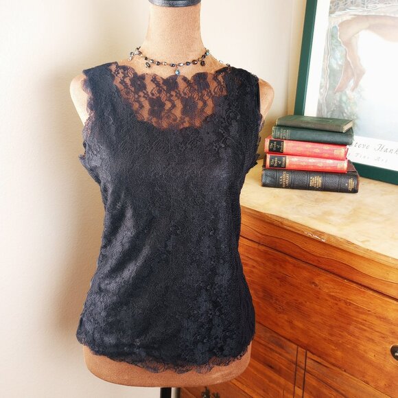 Soft Feminine Sheer Black Lace Sheer Eyelet Lace Tank Top Whimsygoth Romantic - Picture 1 of 6